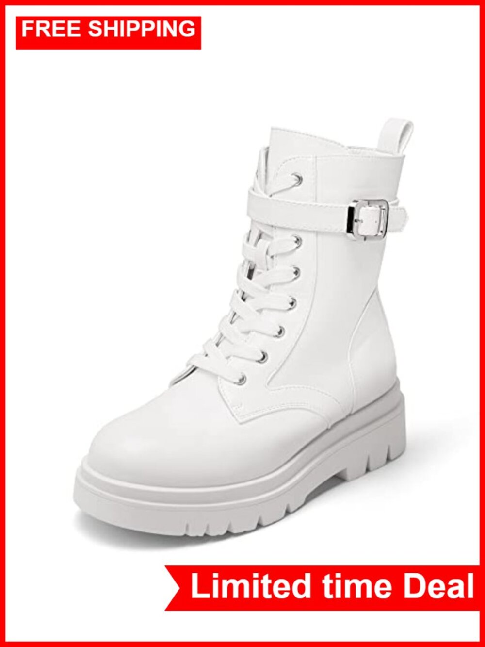 Women's Combat Platform Boots Ankle Zip Faux Leather